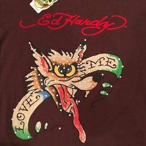 Ed Hardy Men’s Brown T-Shirt- Size: Medium